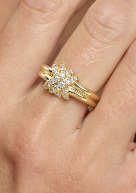 Knot Crossed Ring Gold White