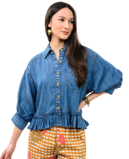DENIM JACKET W RUFFLE PEPLUM