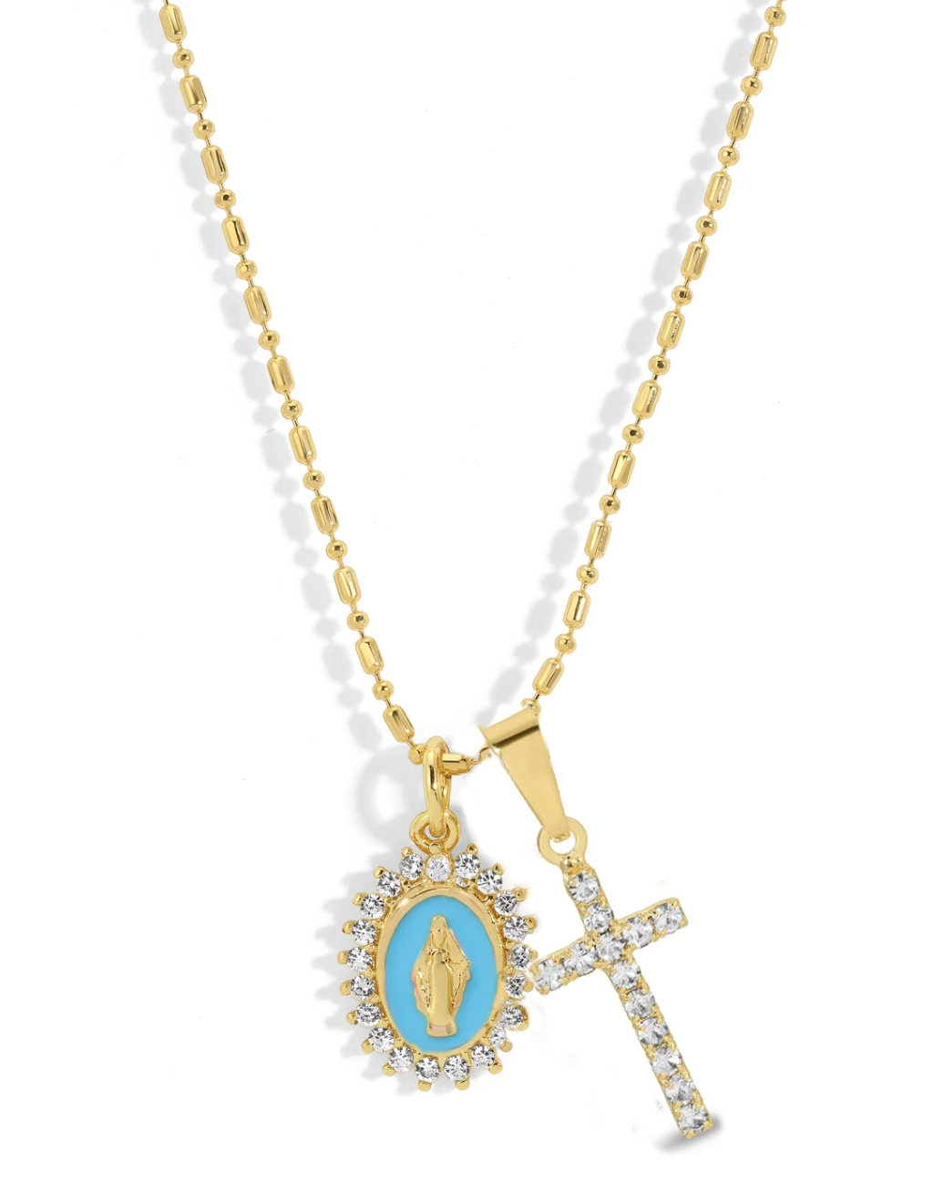 Virgin Maria Multi-Charm Necklace - Aqua