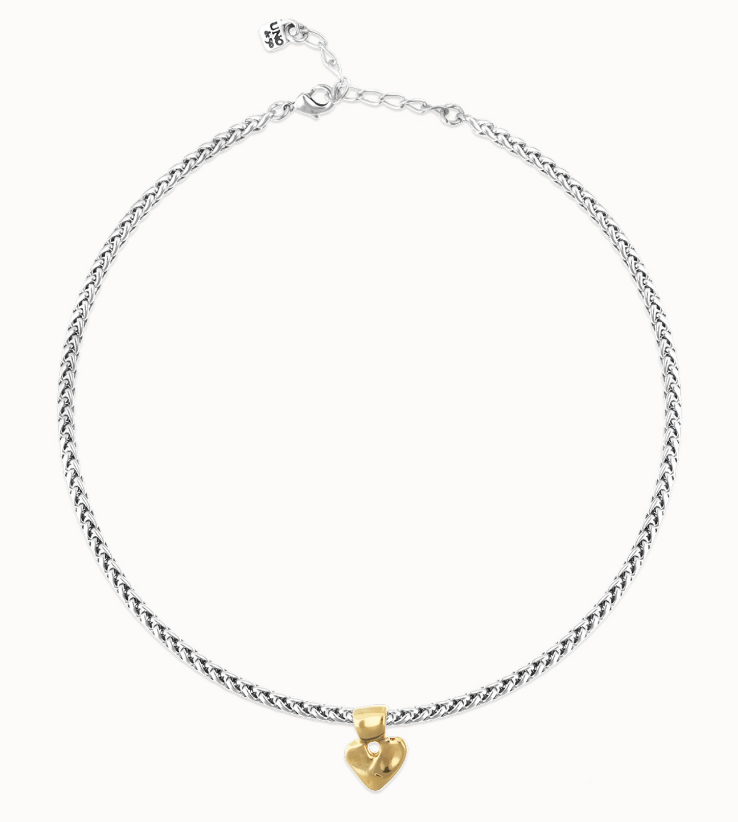 Sterling silver plated ball  necklace with 18k gold heart detail