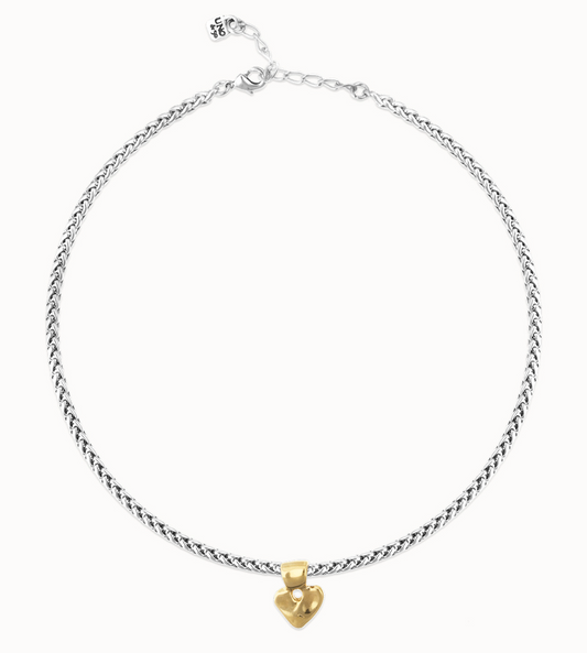 Sterling silver plated ball  necklace with 18k gold heart detail