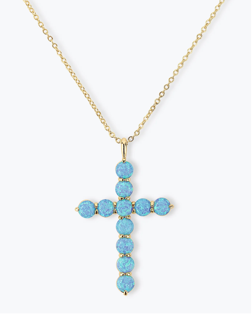 Oh She Fancy Blue Opal Cross Pendant