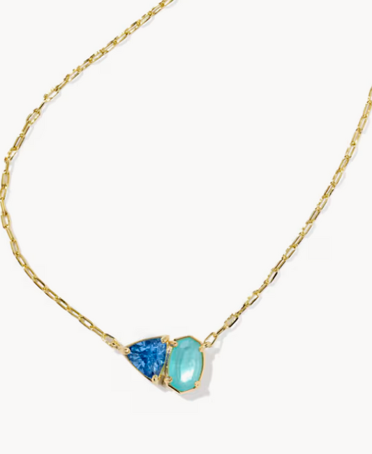 TATUM SHORT PENDANT NECKLACE GOLD LIGHT BLUE MIX