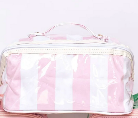 GLOSS & GO- COLORFUL STRIPE WIPEABLE COSMETIC TOILETRY BAG