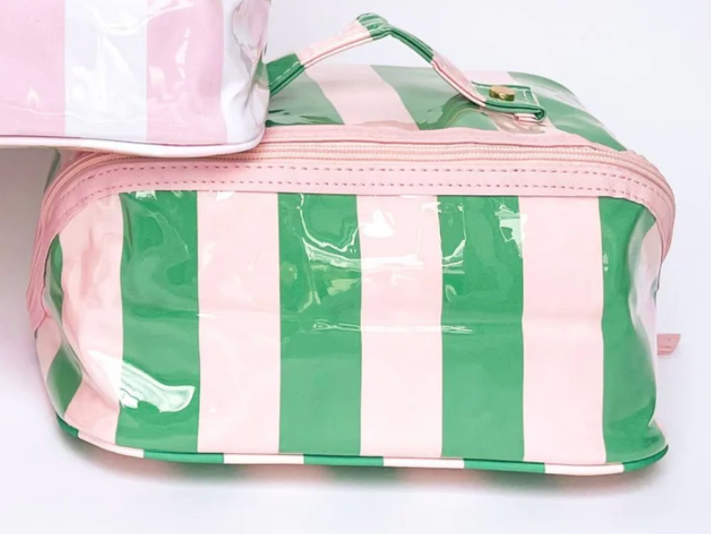 GLOSS & GO- COLORFUL STRIPE WIPEABLE COSMETIC TOILETRY BAG