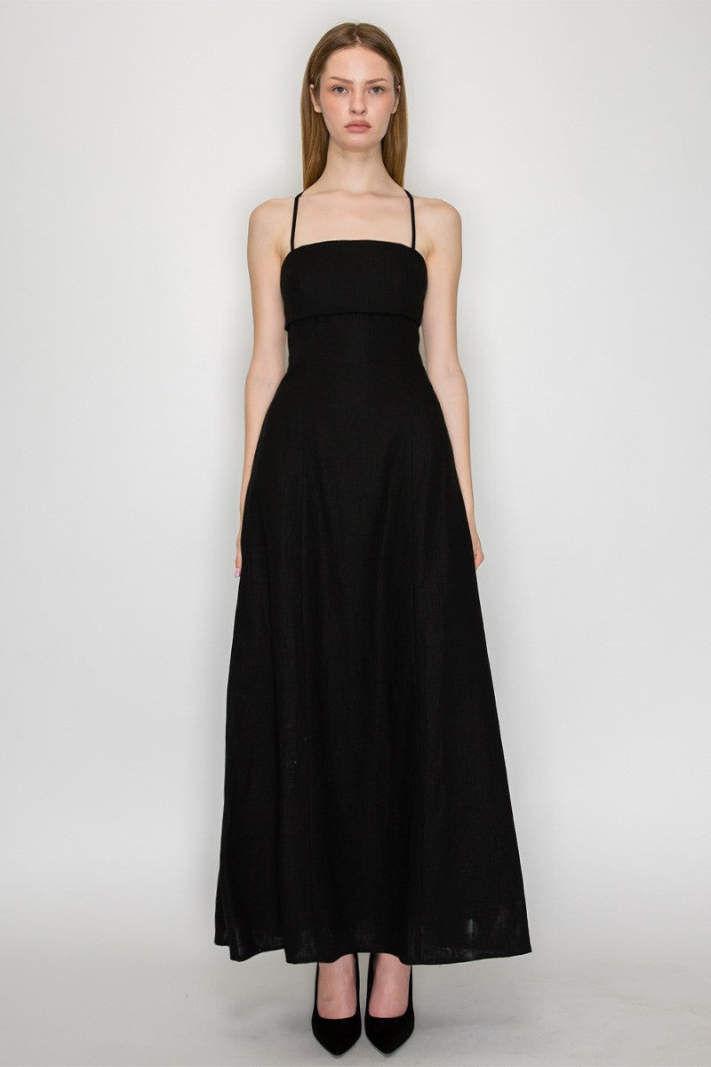 LINEN TIE BACK MIDI DRESS
