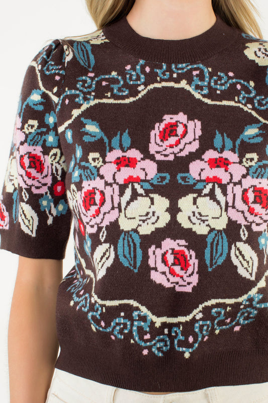 SS FLORAL KNIT TOP