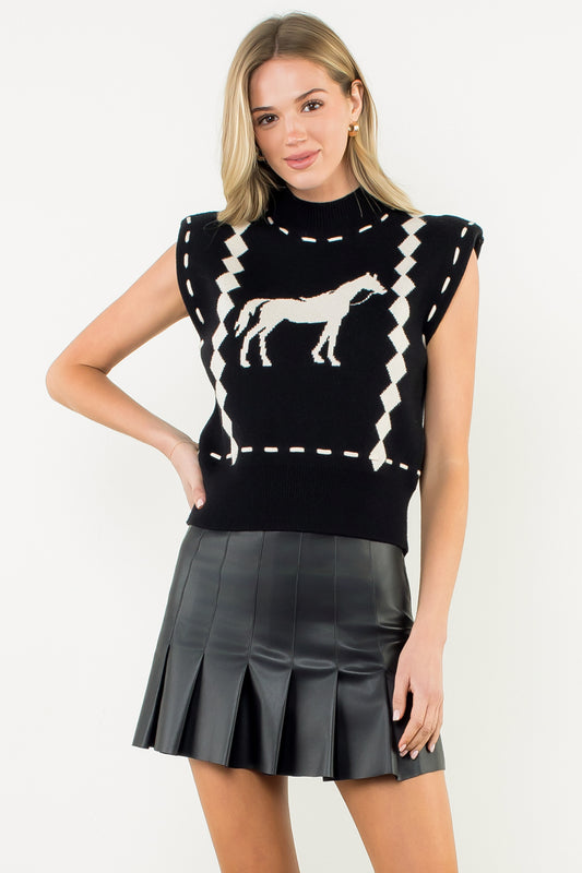 SLEEVELESS HORSE KNIT VEST