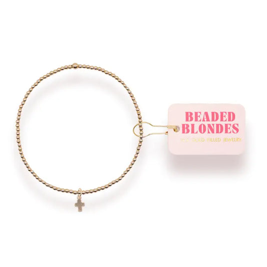 Mini Cross Charm Bracelet - Standard 6.75 inch / Gold