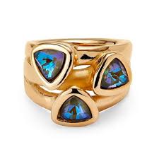 18k gold plated metal alloy ring with three multicolor crystals 18