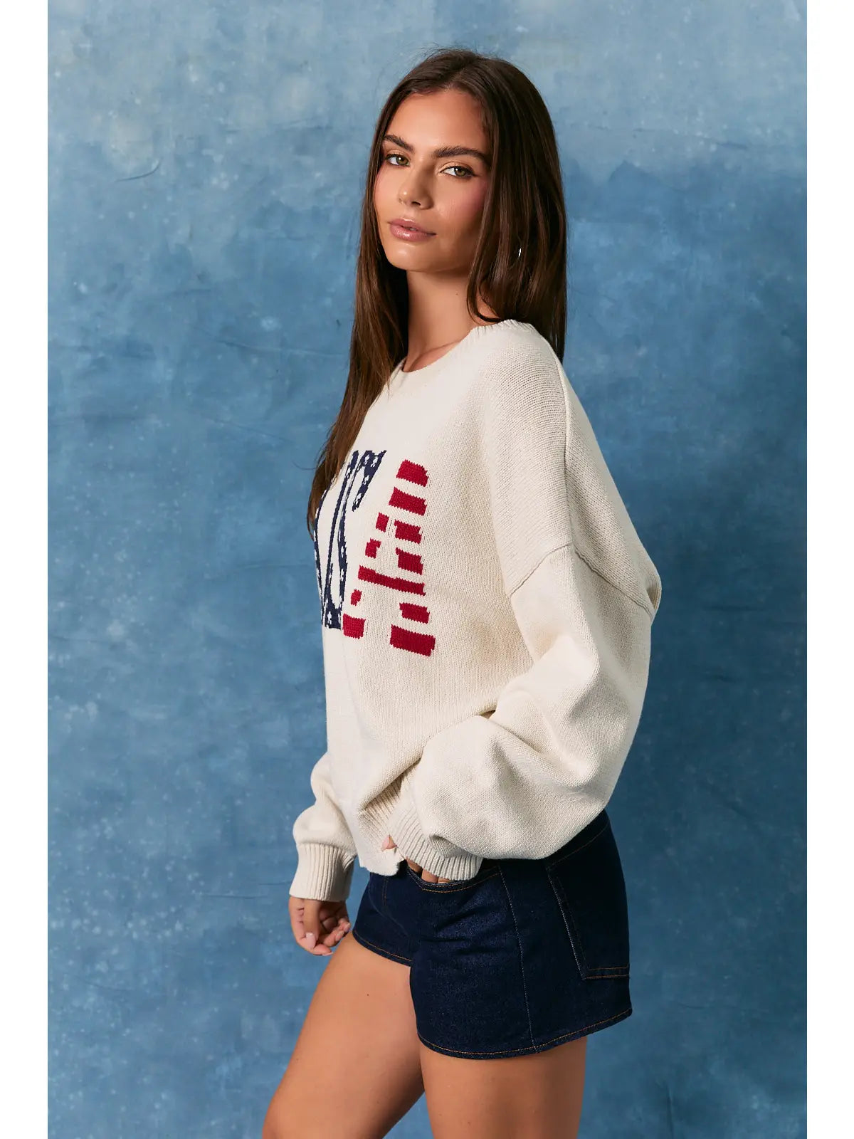 LONG SLEEVE CREW NECK "USA" SWEATER