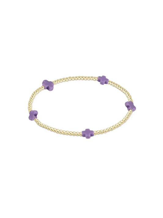 egirl Signature Cross Small Gold Pattern 2mm Bead Bracelet - Purple