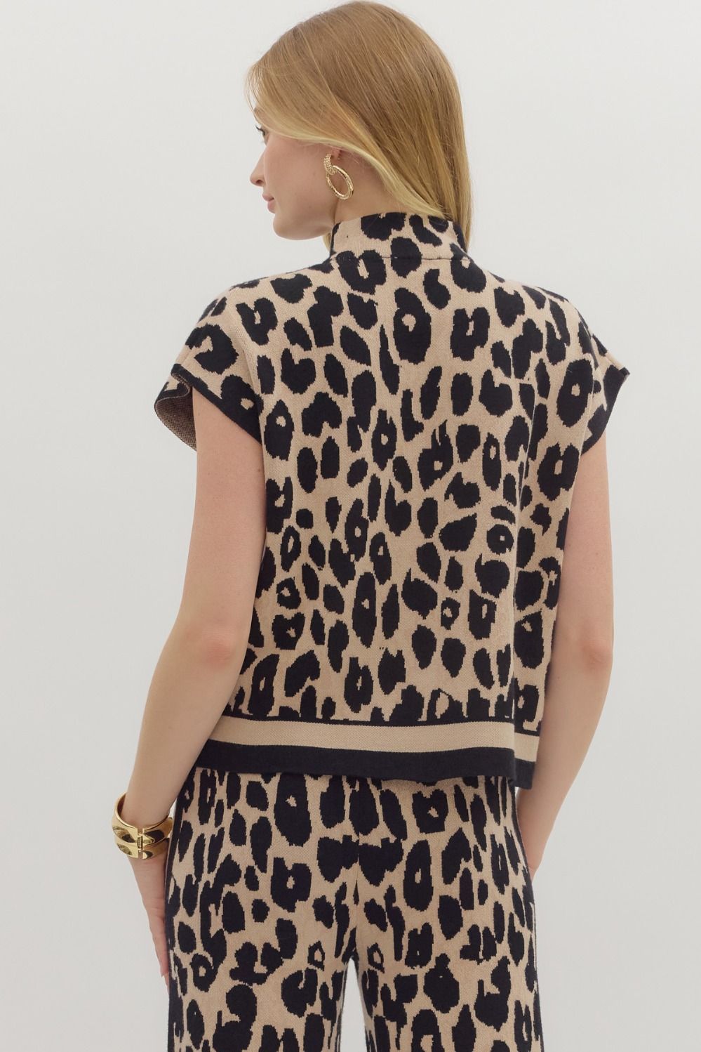 Animal print mock neck sweater