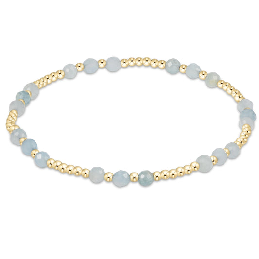Gemstone Gold Joy Pattern 3mm Bead Bracelet - Aquamarine