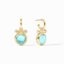 Bamboo Hoop & Charm Earring Iridescent Bahamian Blue
