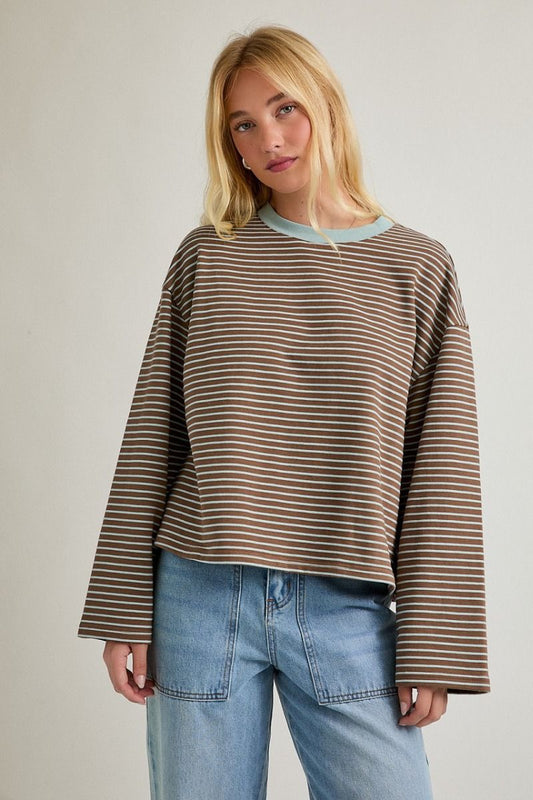 LONG SLEEVE STRIPE BOXY TOP