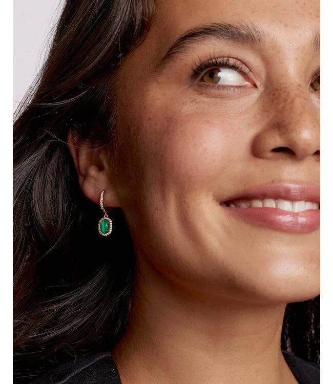 DAPHNE CRYSTAL FRAME HUGGIE EARRINGS GOLD GREEN MALACHITE