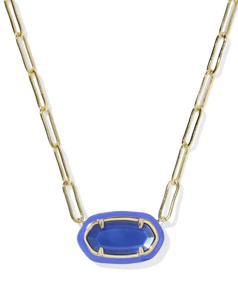ELISA ENAMEL FRAME PAPERCLIP NECKLACE GOLD COBALT ILLUSION
