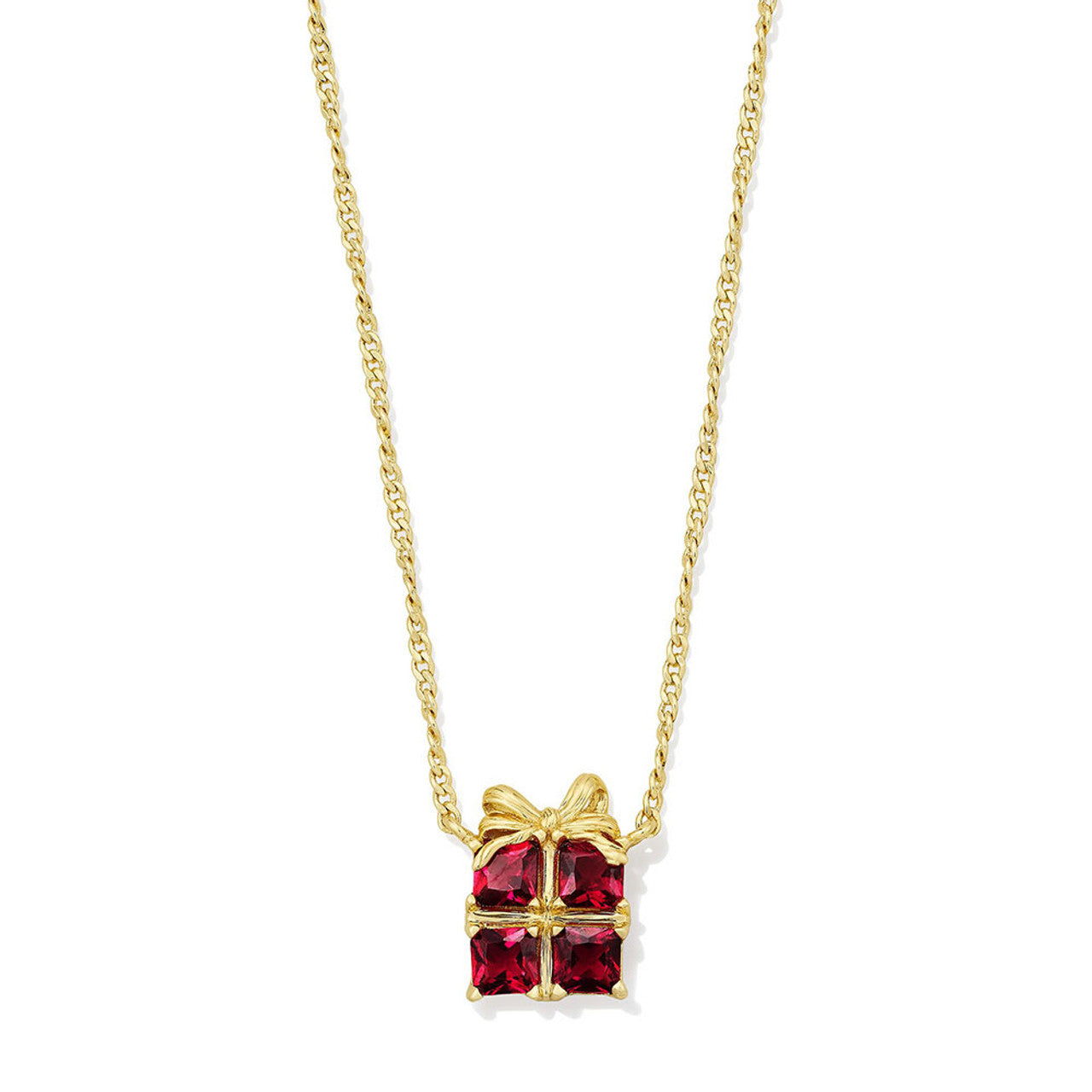 PRESENT SHORT PENDANT NECKLACE GOLD RED CRYSTAL