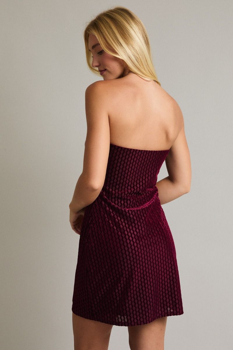 STRAPLESS VELVET MINI DRESS