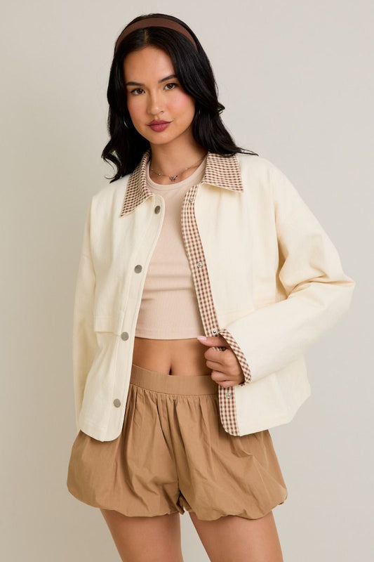 JACKET WITH GINGHAM DETAILING