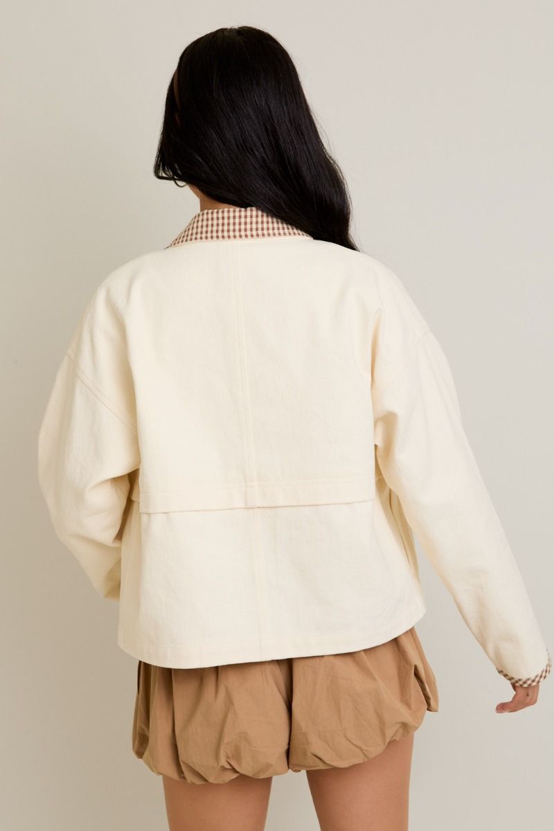 JACKET WITH GINGHAM DETAILING