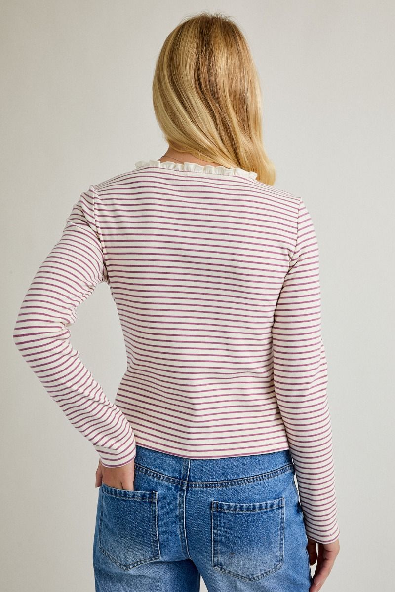 LONG SLEEVE TOP WITH LACE TRIM