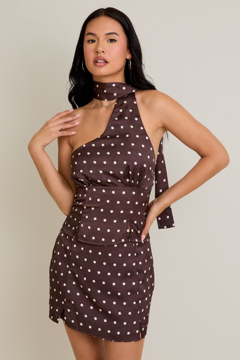 HALTER NECK POLKA DOT TOP WITH SKIRT