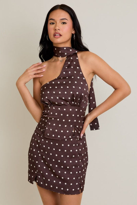HALTER NECK POLKA DOT TOP WITH SKIRT