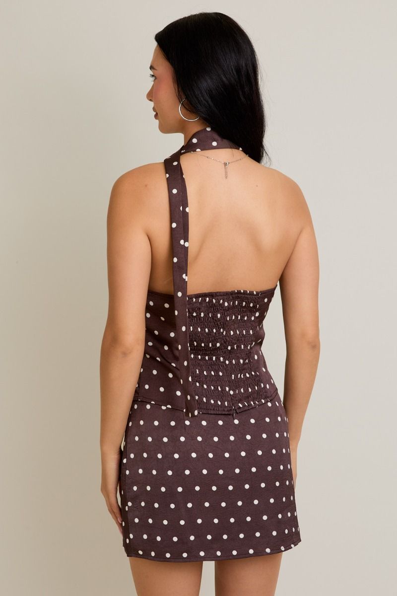 HALTER NECK POLKA DOT TOP WITH SKIRT
