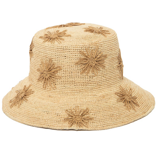 WOMEN'S CROCHET RAFFIA BUCKET WITH ALL OVER PAPER