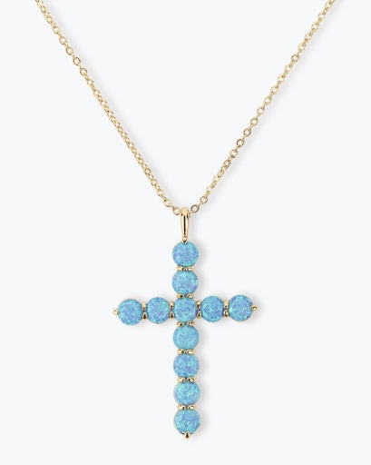 Oh She Fancy Blue Opal Cross Pendant 18'