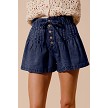 Flared Denim Shorts With Elasticized Waist