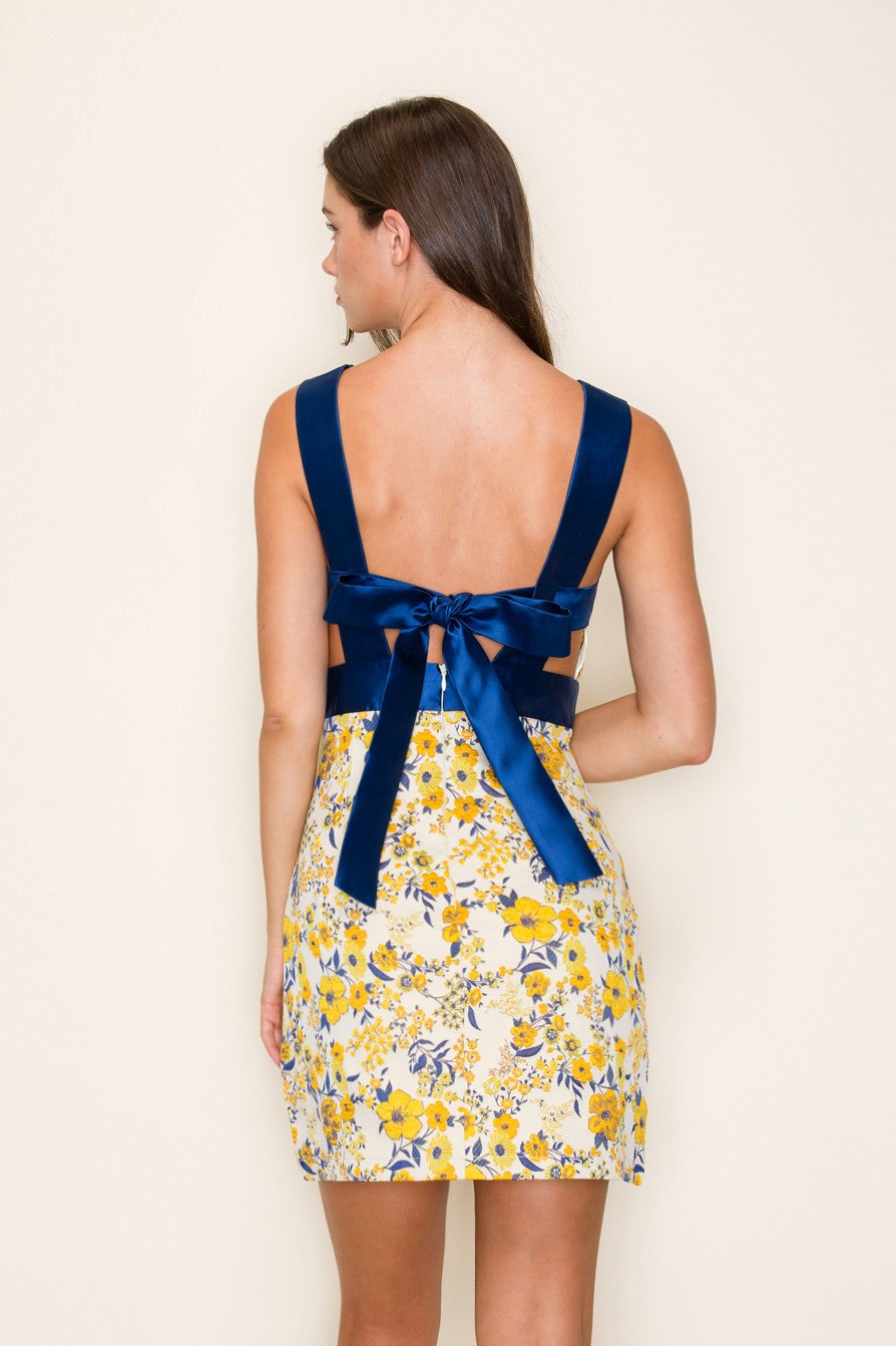 Open Back Floral Jacquard Mini Dress