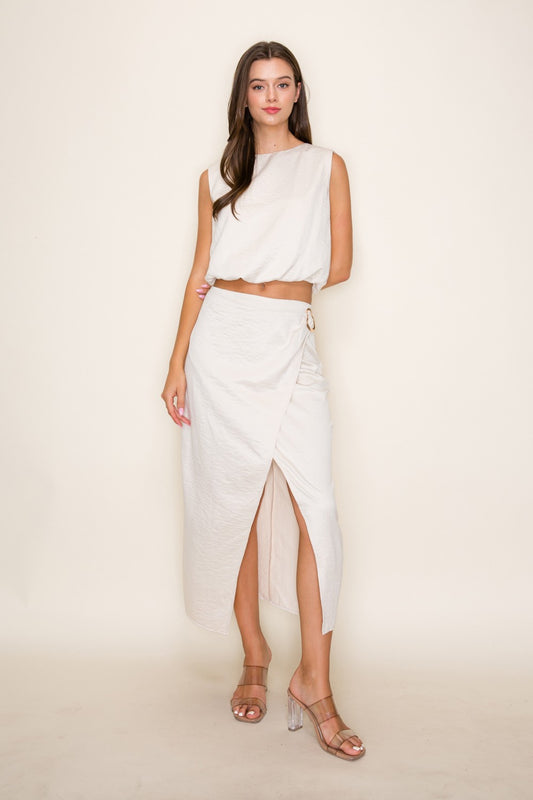 Suede Wrap Over Midi Skirt
