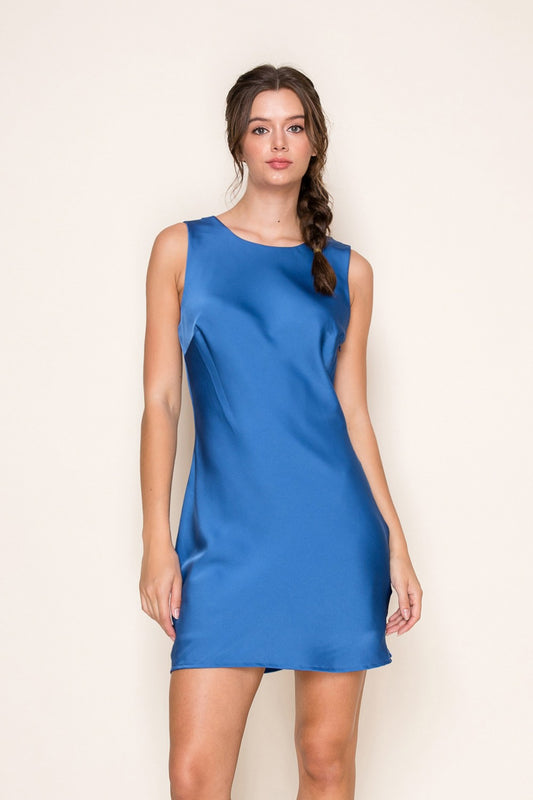 Draped Back Satin Midi Dress