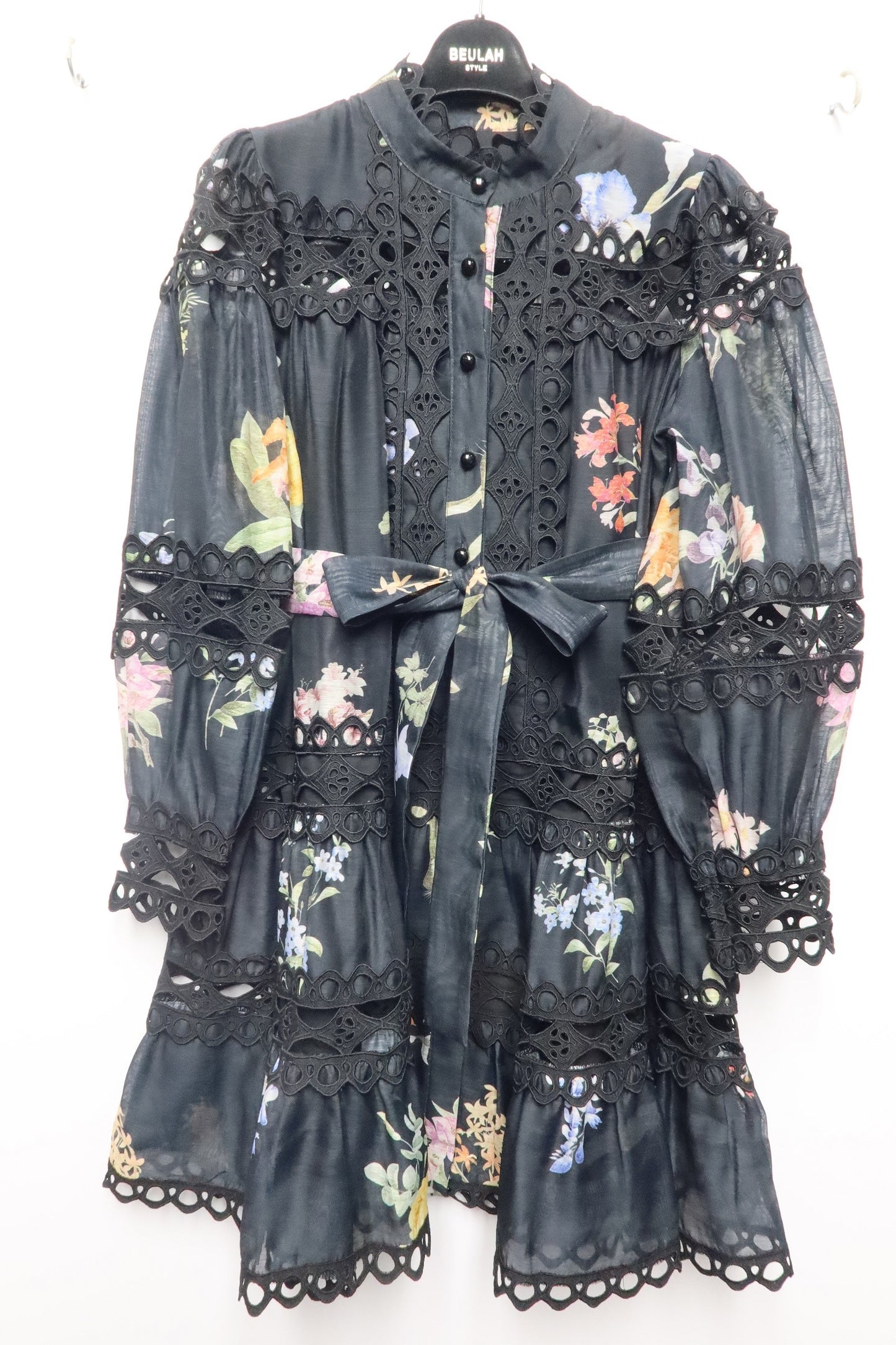 Floral Print Cutout Lace Detail A-line Mini Dress