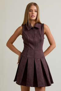 SUEDE MINI DRESS WITH PLEATED DETAIL