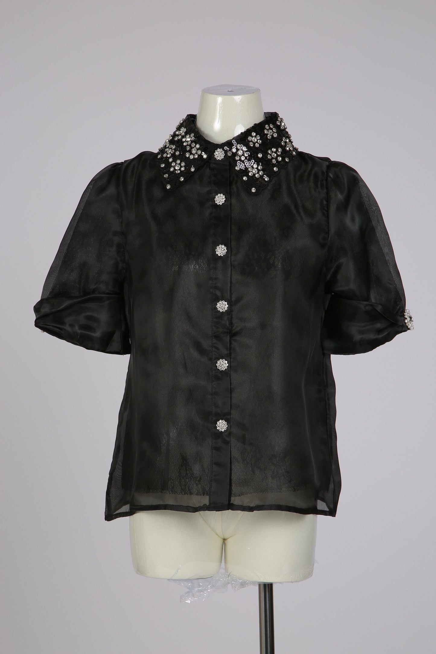 Embellished Floral Embroidered Chiffon Blouse