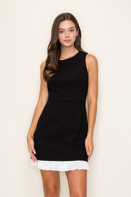 Contrast Pleated Hem Sleeveless Mini Dress