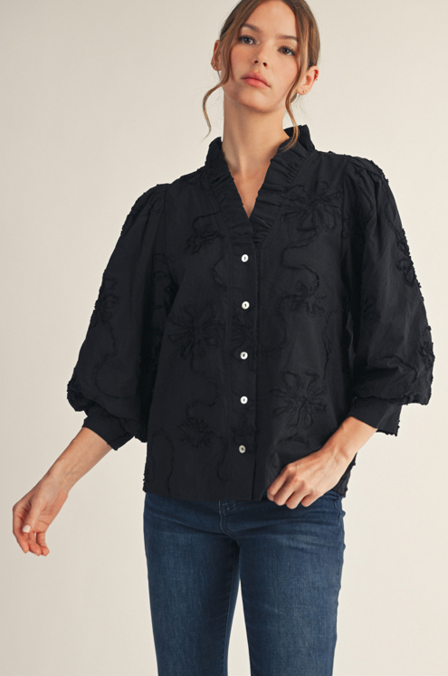 Button Down 3d Floral Top