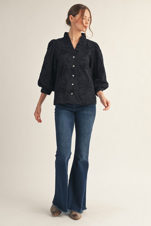 Button Down 3d Floral Top